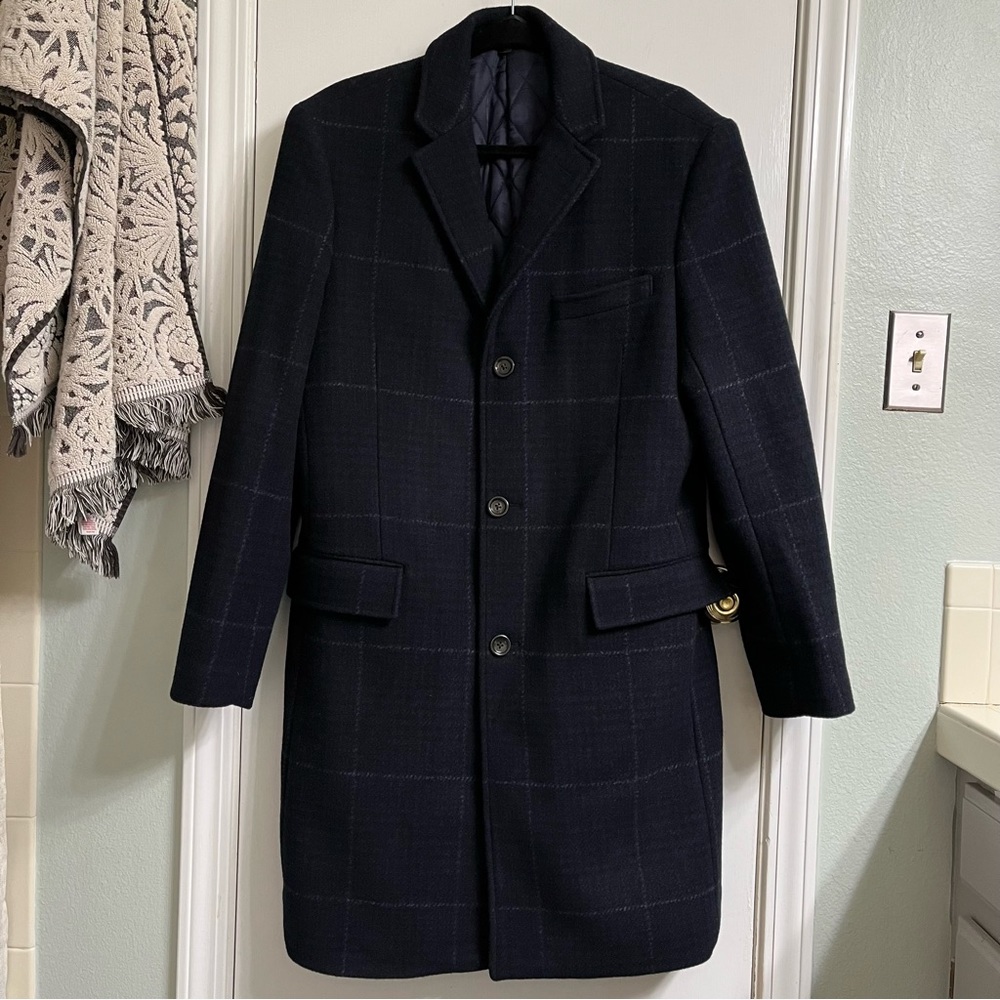 J.Crew Mens Ludlow Insulated Wool Topcoat in Blue Plaid